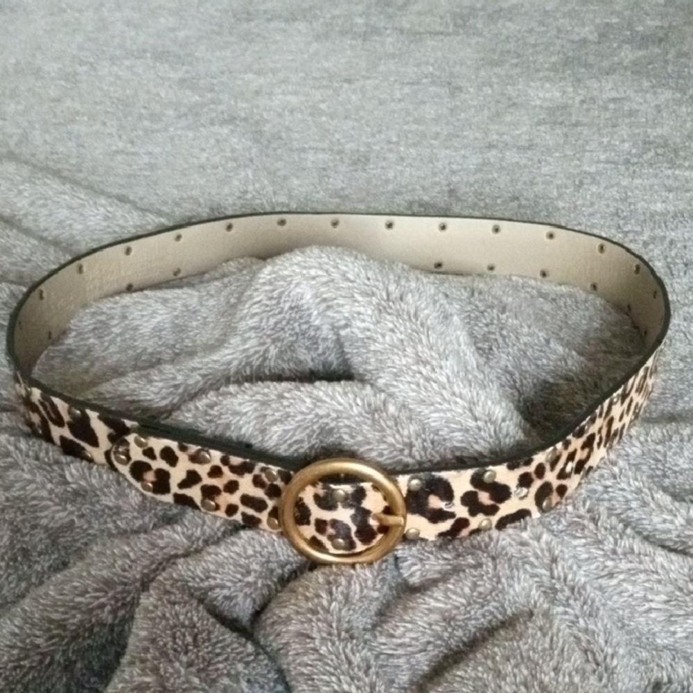 Urban Outfitters Leopard Calf Hair Belt Brass Colored Hardware